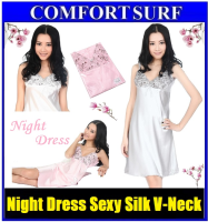 Lace Night Dress Sexy Silk V-Neck Sleep Wear Underwear Pyjamas Nightwear